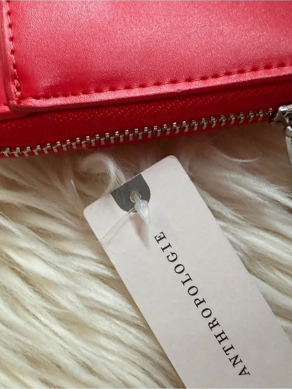 Anthropologie Red Leather Crossbody Bag with Silver Chain new